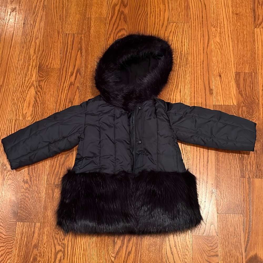J. Crew crewcuts little girl beautiful navy coat with faux fur trim - 3